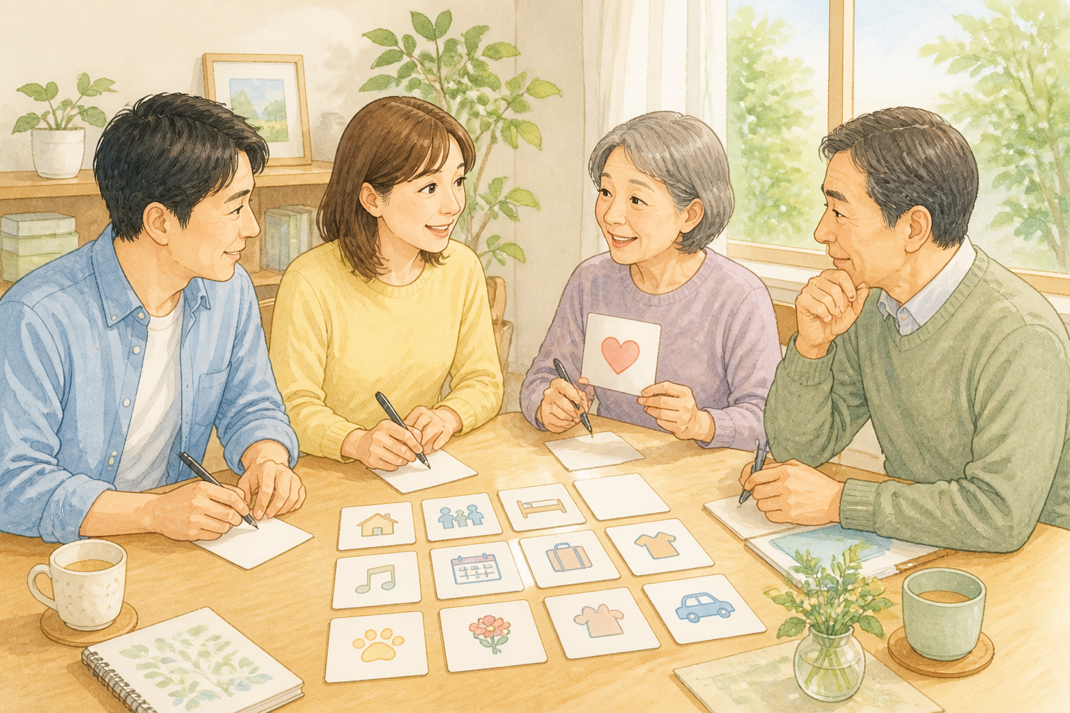 葬儀希望の優先順位テンプレートを示すやわらかいタッチの図
