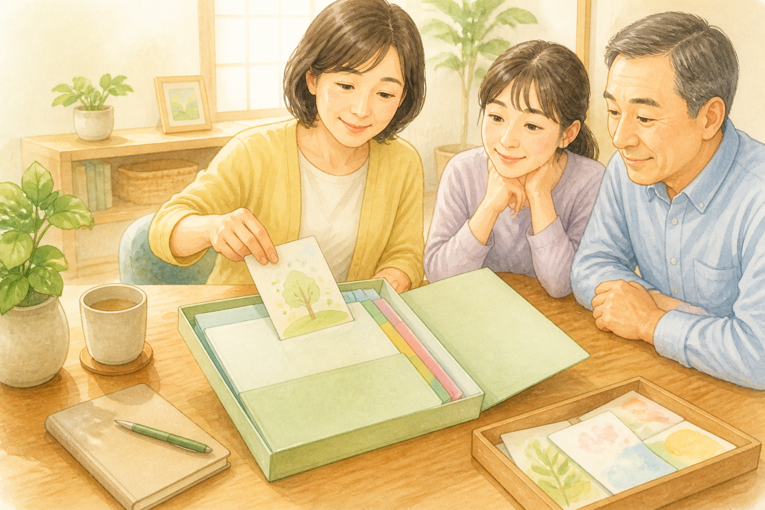 「価値観→書く→話す→記録」の手順を示すチェックリスト風の図解