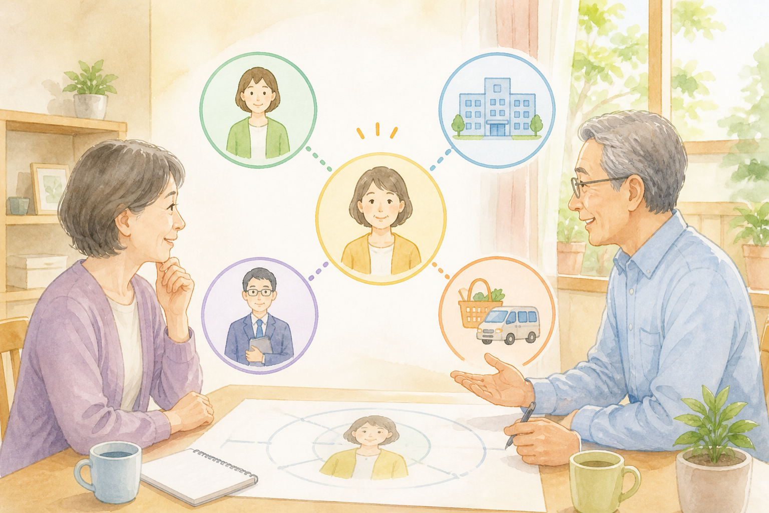 連絡先・財務・医療・希望を分類したファイルの挿絵
