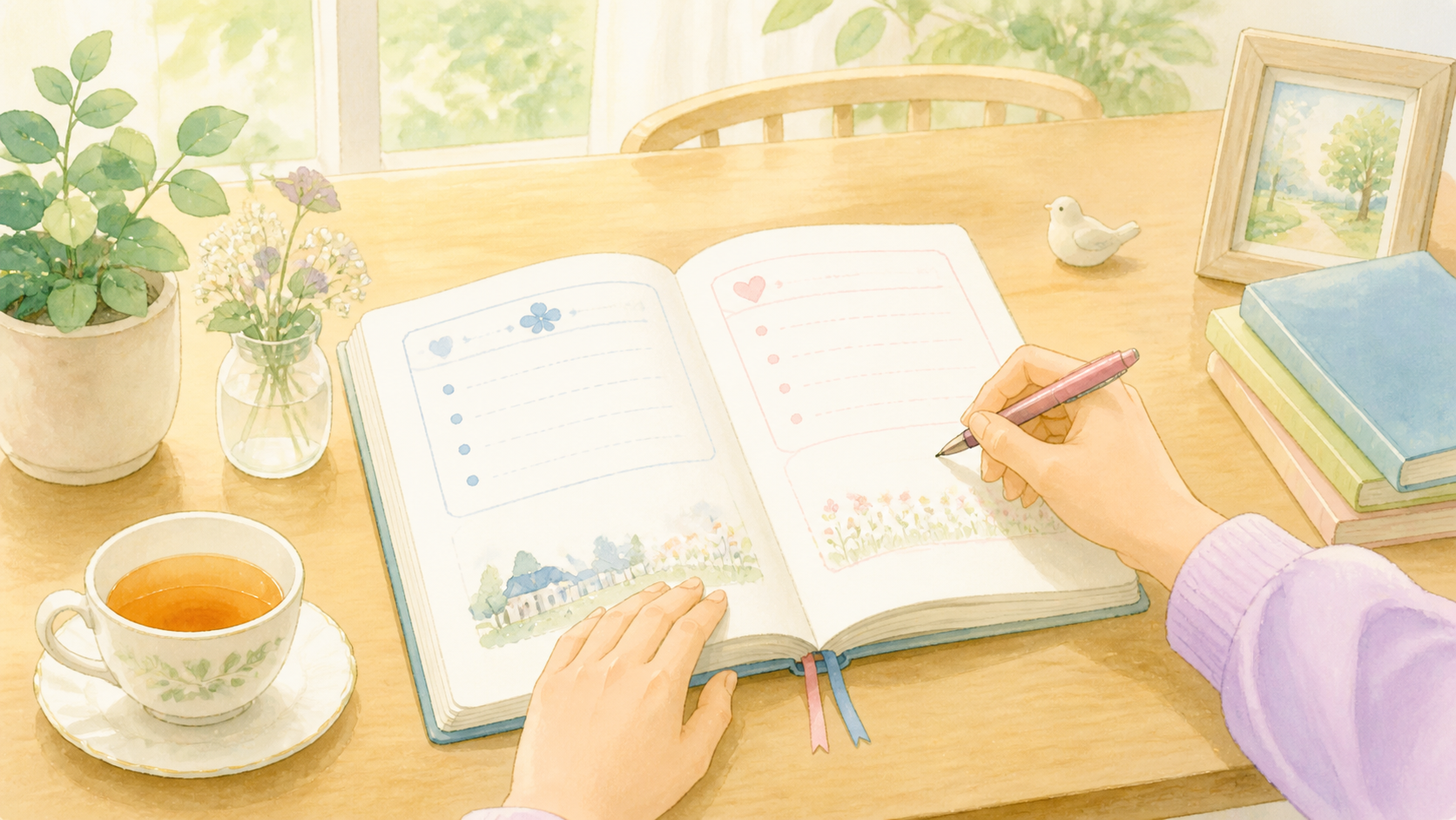 連絡先と希望を分けて終活ノートに書く手元