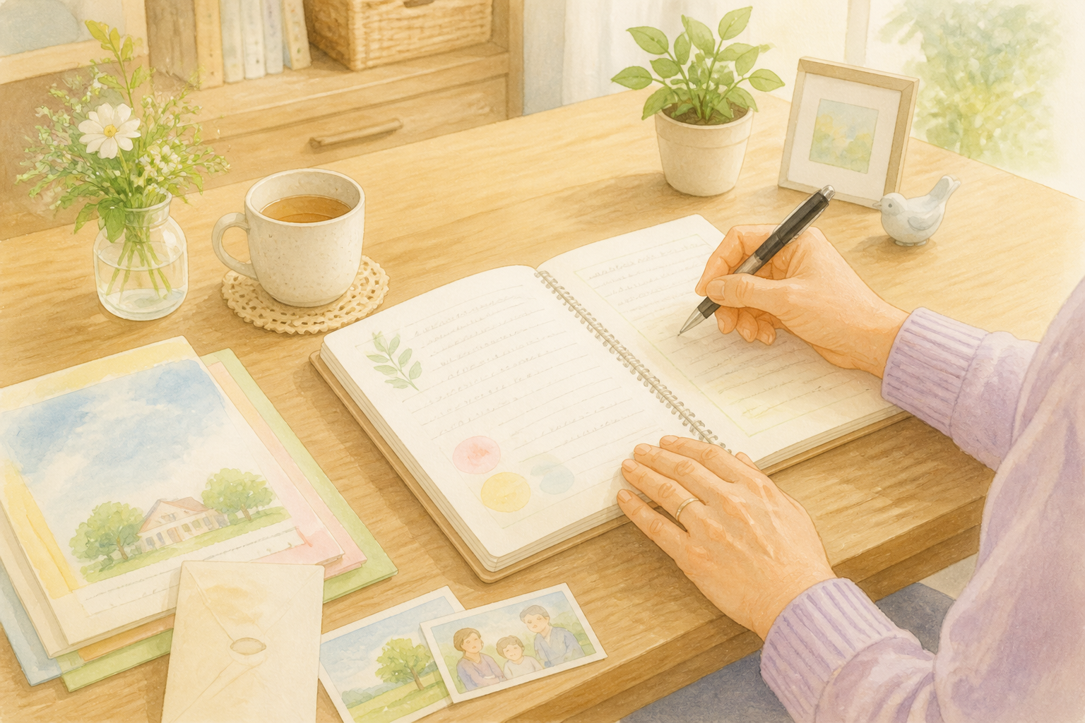 終活ノートに今後の暮らしで大切にしたいことを書く手元