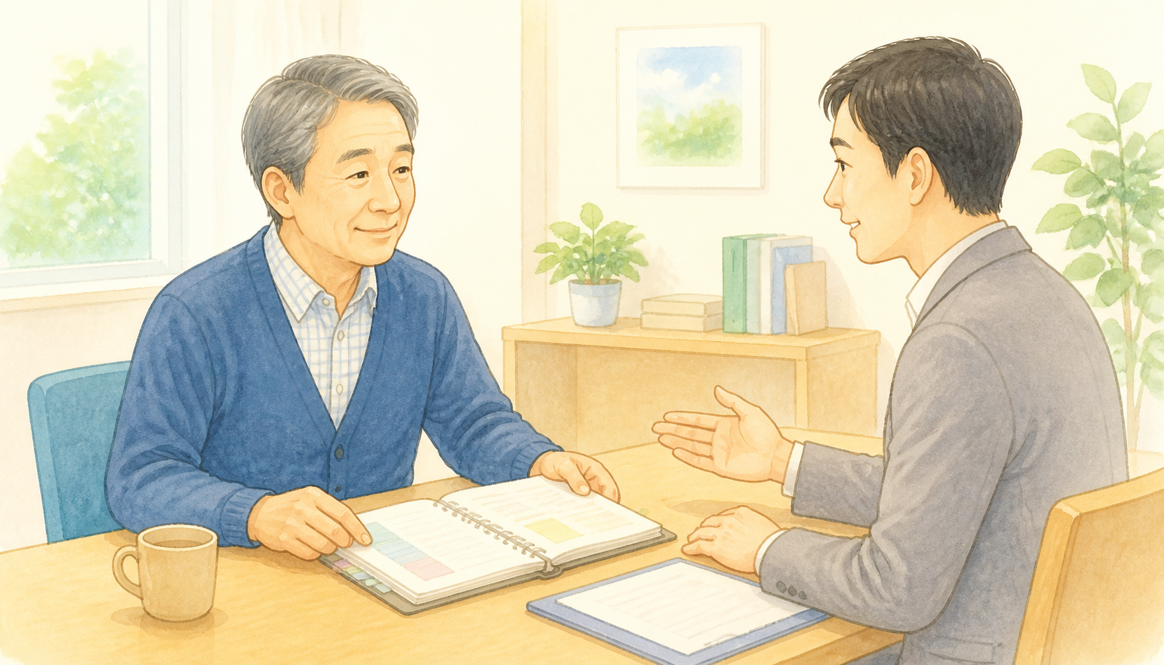 一人で整理した終活メモを相談窓口で確認する場面