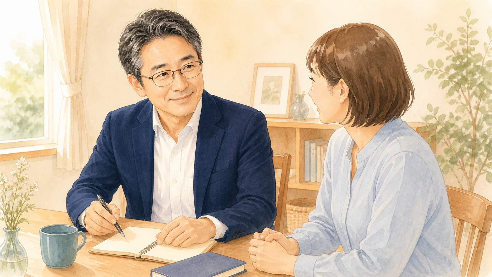 家族と落ち着いて終活の希望を話し合う場面