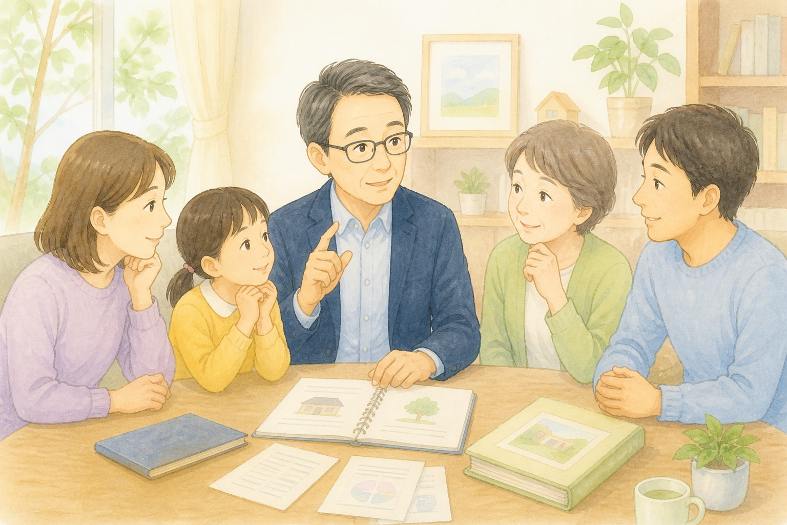 家族と落ち着いて終活を始める時期について話す場面