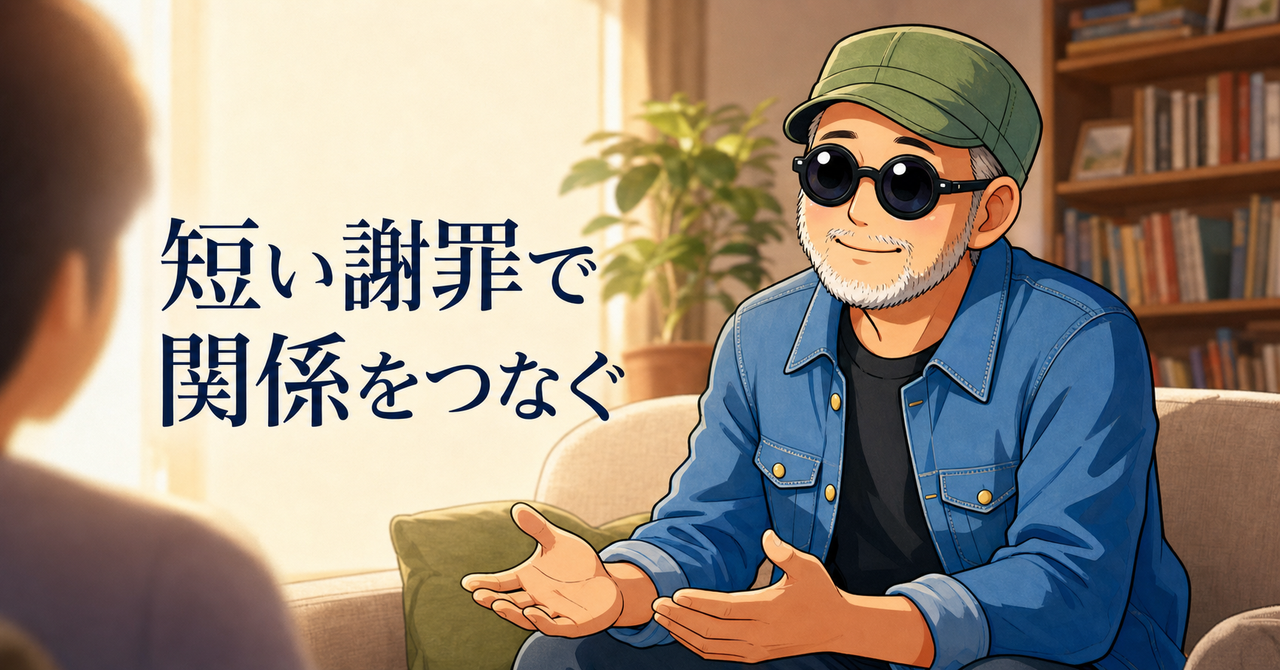 夕方のリビングで子どもへ穏やかに話しかける白ひげいってつ