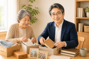 眼鏡をかけた白髪交じりの黒髪の日本人男性（紺ジャケット、白シャツ）が穏やかに微笑むポートレート。