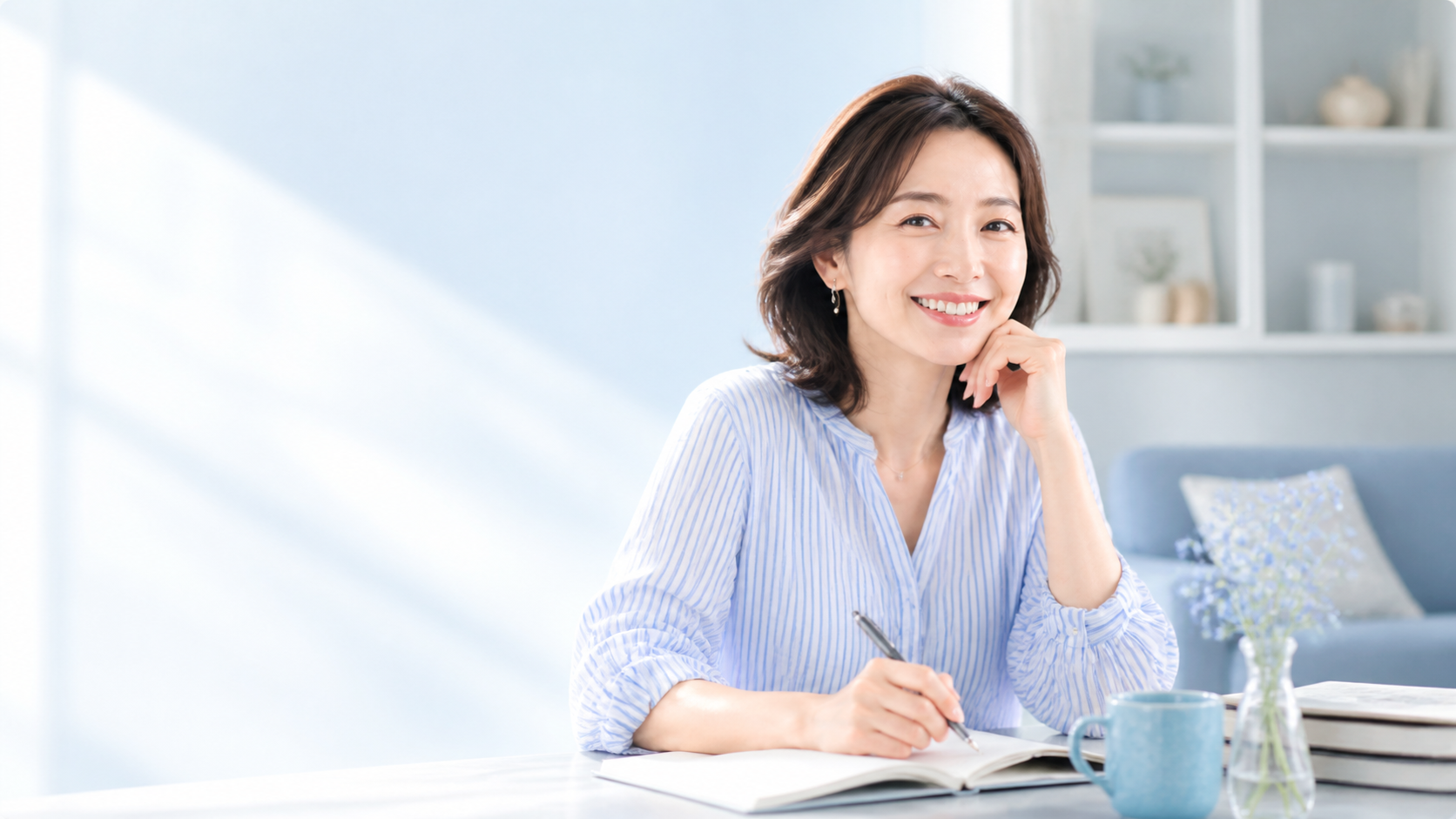 ノートを開き暮らしとキャリアを考える女性