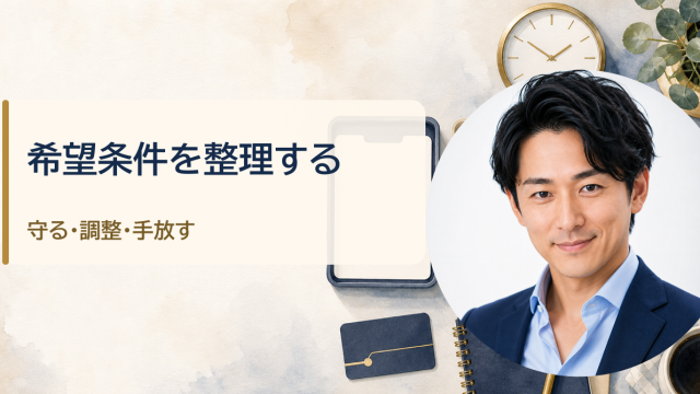 金・魚鉢が解説する「50代の転職で希望条件を下げる前に｜求人選びで整理したい3つの条件」のアイキャッチ