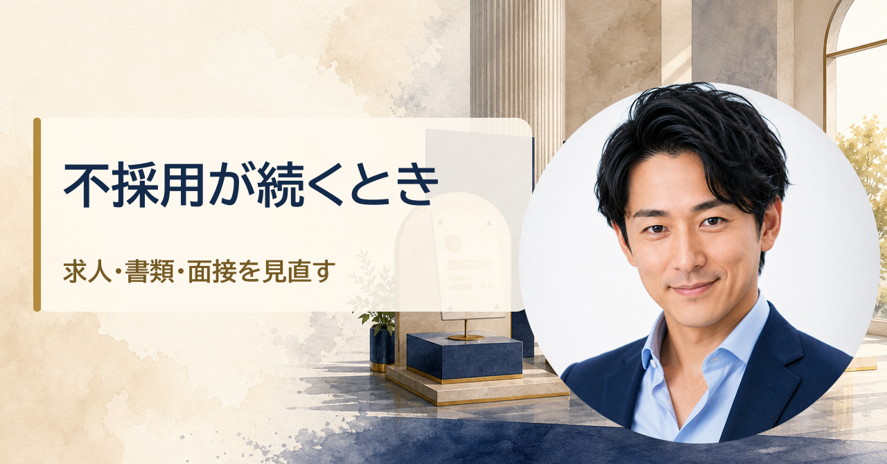 金・魚鉢が解説する「転職で不採用が続くときに見直す3つの場所｜求人・書類・面接の改善方法」のアイキャッチ